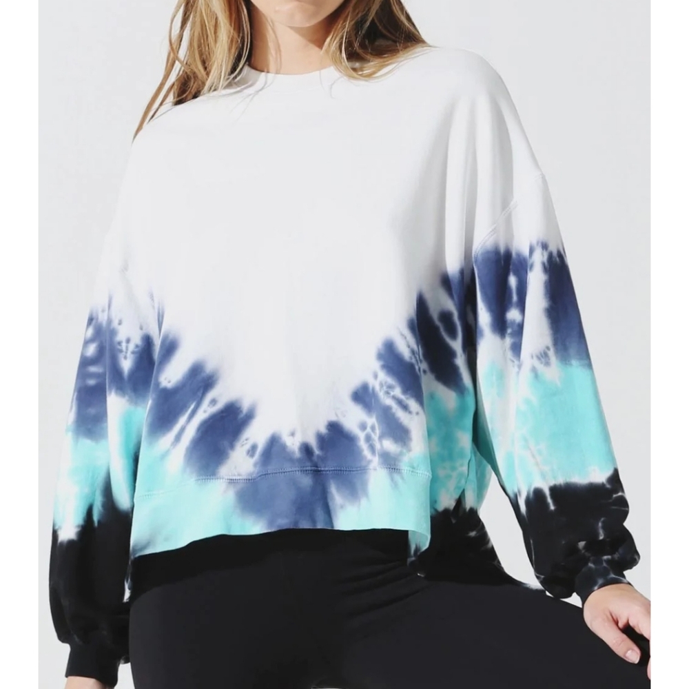 Electric & Rose Denim Tie Dye Neil Sweatshirt White Blue Oversized Size XS